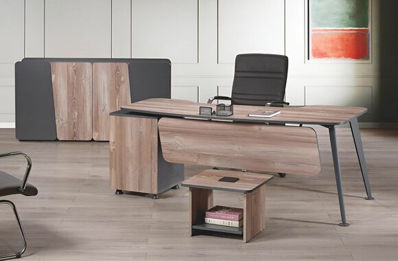 Complete study furniture desk 3pcs wood brown office furniture