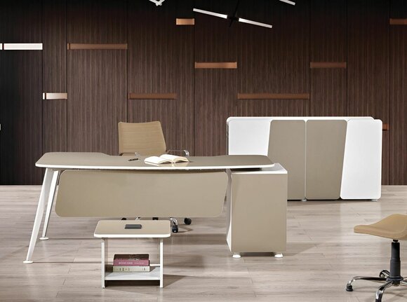 Work table complete office office furniture desk 3-piece wooden set beige