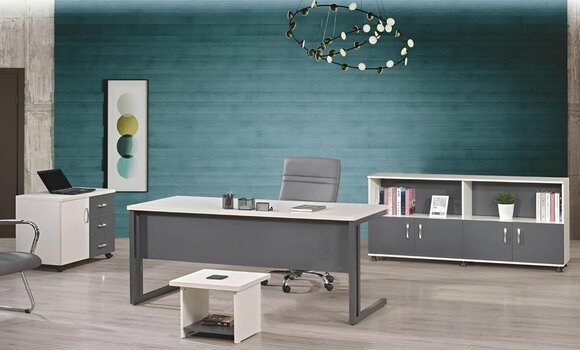 Computer furniture Work table Office furniture Desk 4-piece wooden set Grey