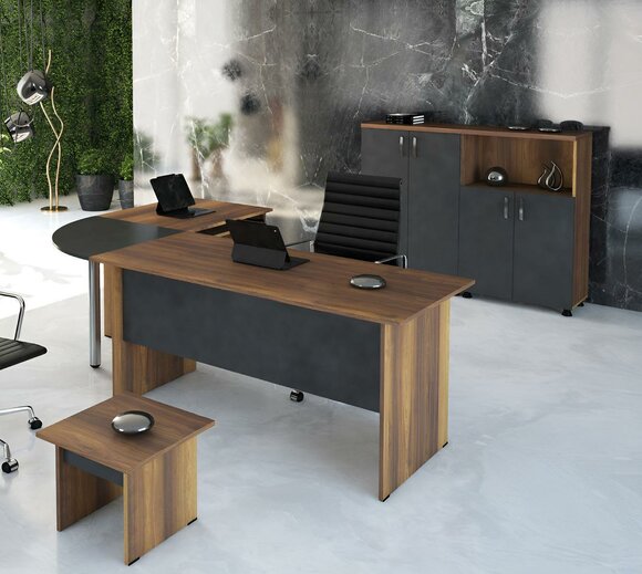 Luxury set office desk computer furniture work desk 3pcs wood grey