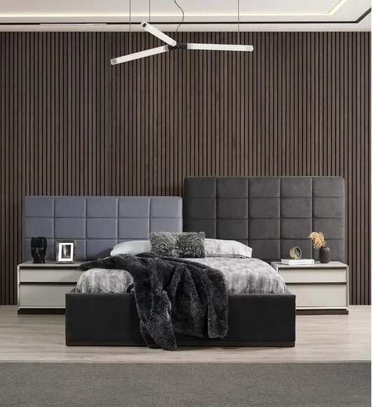 Bedroom bed set double bed bed bedside tables 3 pieces gray modern