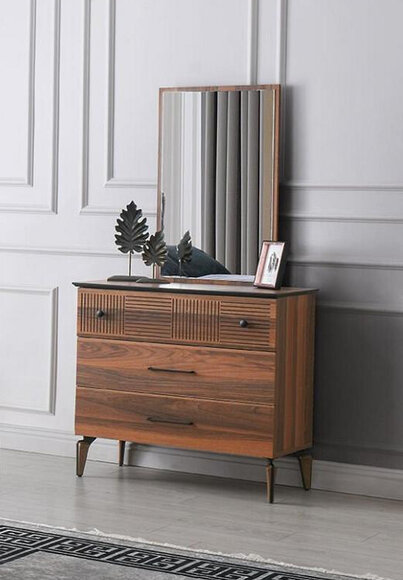 Chest of drawers with mirror Wardrobe Wooden wardrobe Wood Brown Bedroom