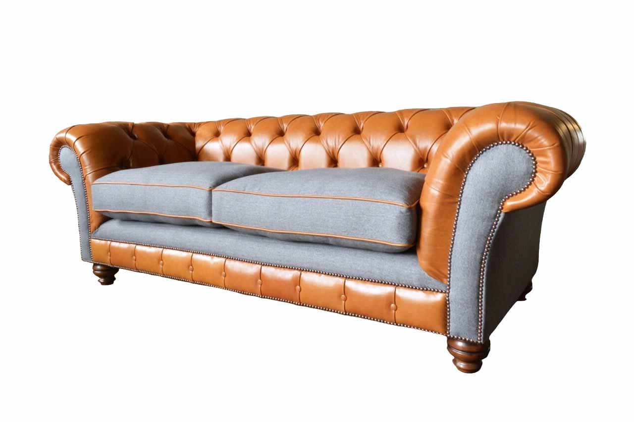 Luxury Leather Textile Chesterfield Sofa Couch Sofas Upholstery 3 Seater