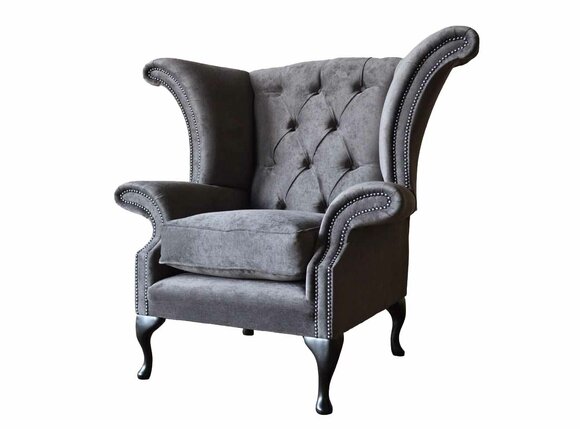 Armchair Wing Chair Chesterfield Fabric Living Room Polyester Design Grey