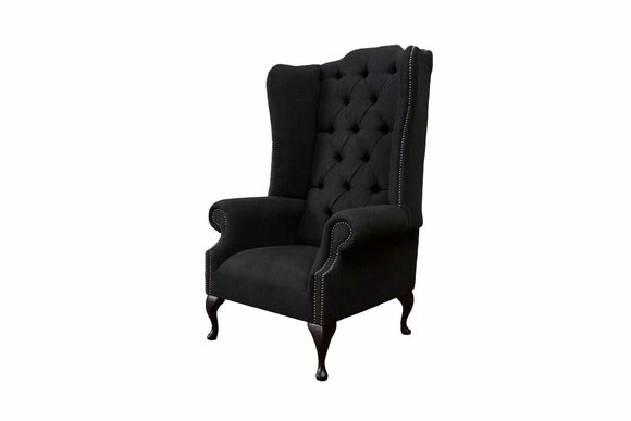 Wing Chair Armchair Seater Black Design Upholstery Chesterfield Textile