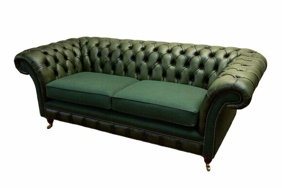 Design Sofa 3 Seater Upholstery Leather Sofas Textile Chesterfield Green