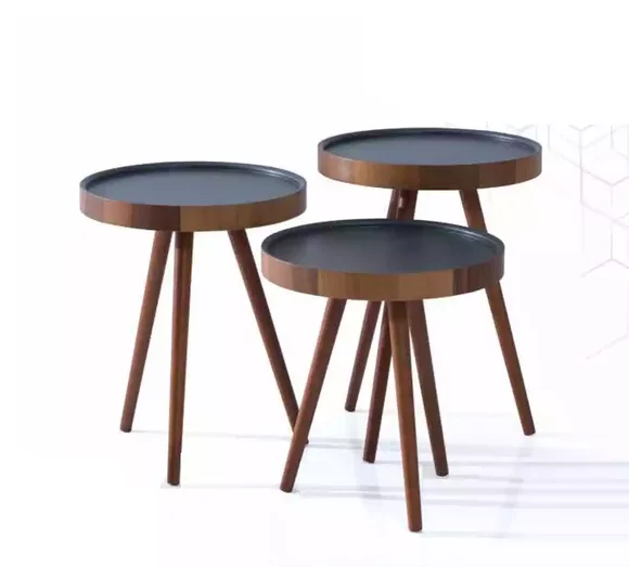 Side table 3x set brown living room table round coffee table modern