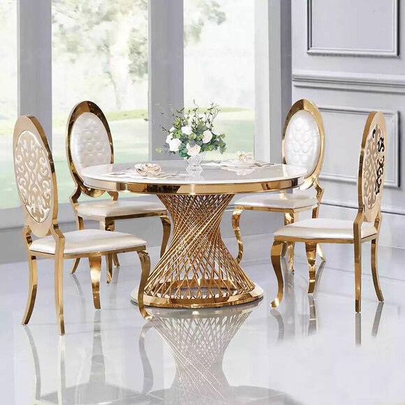 Designer Golden Round Table Stainless Steel Tables Stylish Dining Room Furniture