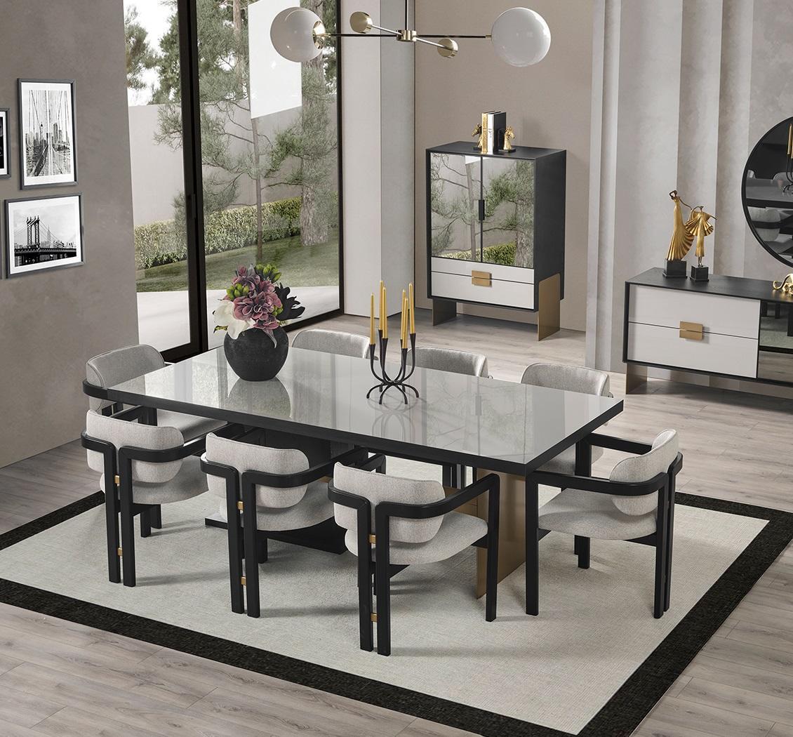 Designer dining set luxury dining table 8x chairs dining room furniture