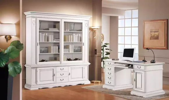 Office Furnishings Desk White Bookcase Classic Set 2pcs