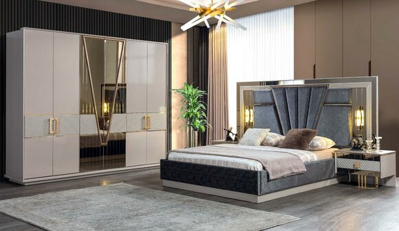 Modern bedroom set design furnishing new furniture bed with 2x bedside tables