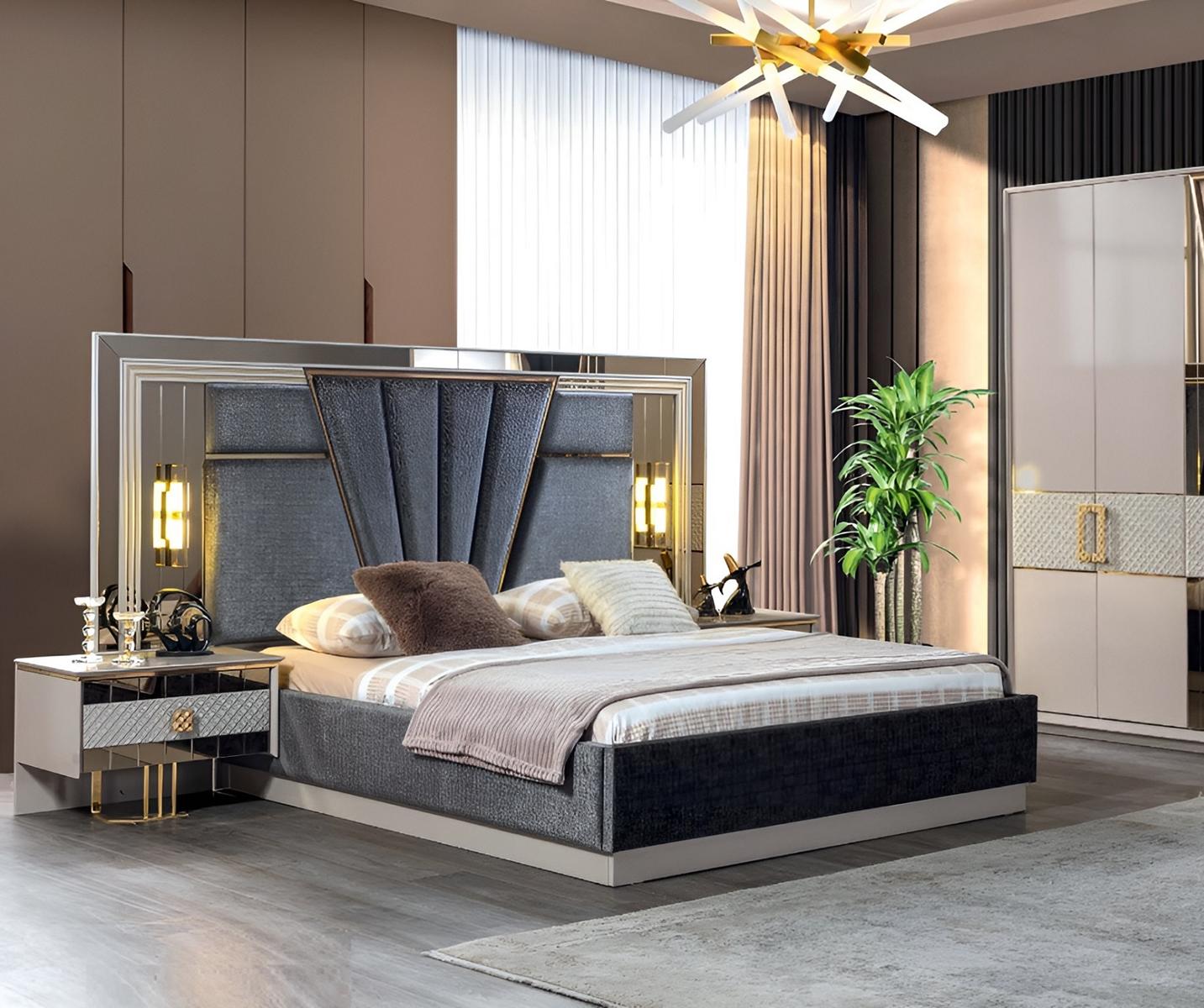 Bedroom set bed with 2x bedside tables Complete luxury furnishings Modern