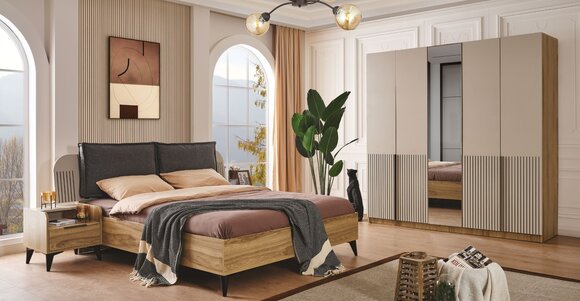 Bedroom Set Design Modern Luxury Bed 2x Bedside Tables Wardrobe 4tlg