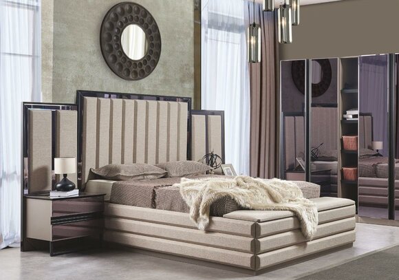 Stylish Bedroom Set Bed and 2x Bedside Tables Luxury Wooden Furniture