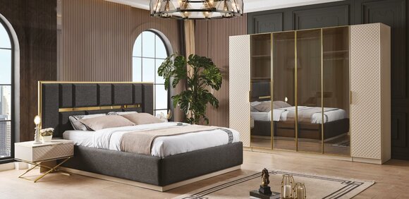 luxurious 4pcs bedroom set bed 2x bedside tables and wardrobe