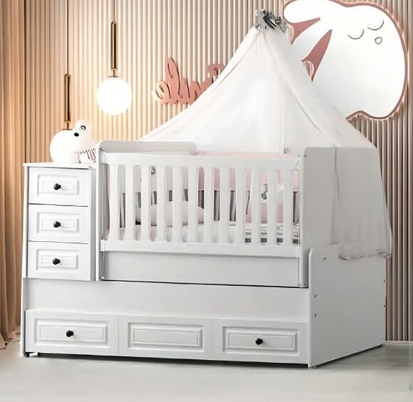 Luxurious white baby cot Stylish wooden cot for the nursery new