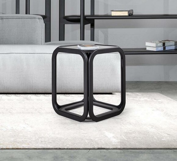 Elegant glass side table with wooden frame for stylish accents