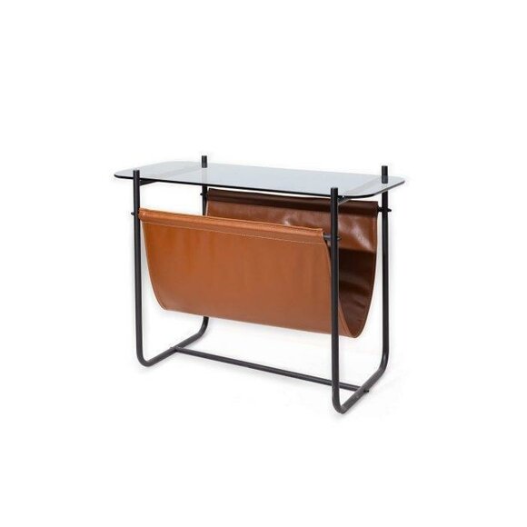 Stylish side table with glass top brown colour furniture for living room