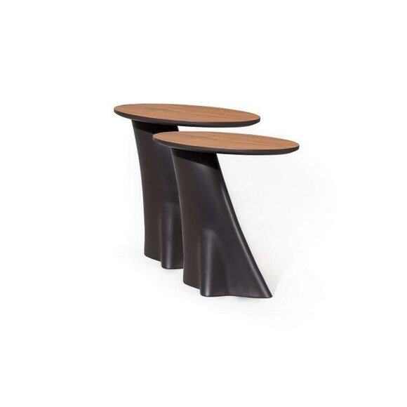 2x side tables with wooden top in black colour Modern living room