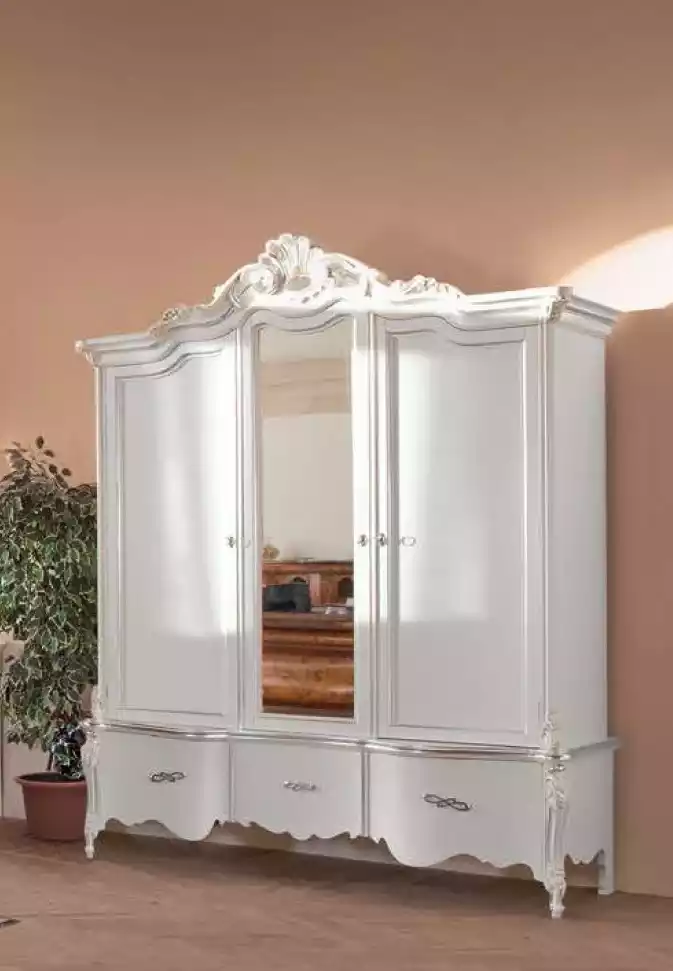 White Wardrobe Solid Wood Furniture Bedroom Designer Glass Doors