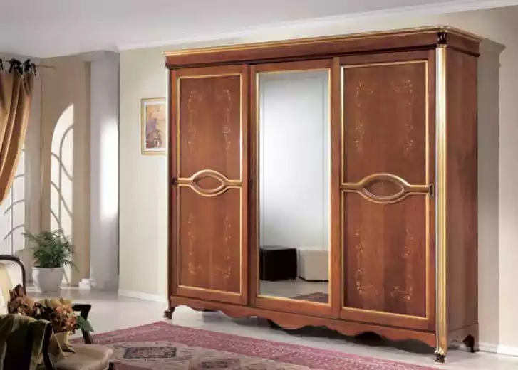 Brown Classic Solid Wood Wardrobe Mirror Bedroom Furniture