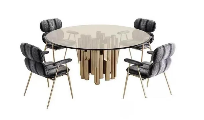 Designer table Golden dining room table Round glass table Luxury