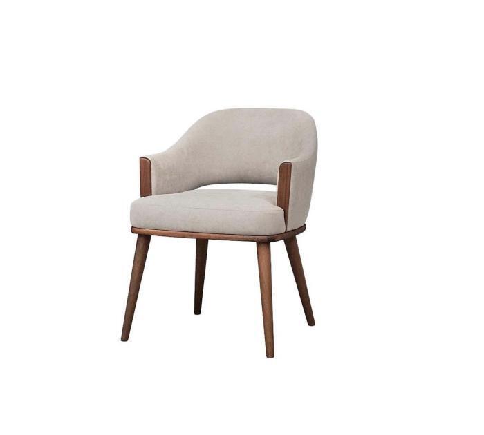 Beige upholstered chair wooden frame kitchen chair armchair armrests chair