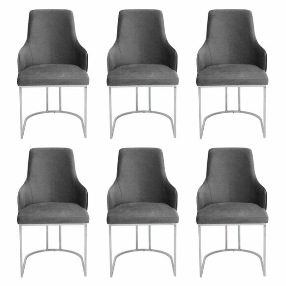 Modern grey 6x chairs metal dining room chair designer furniture luxury chairs