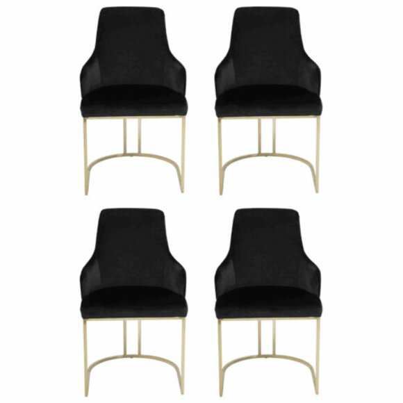 Designer Black 4x Metal Chairs Luxurious Stainless Steel Upholstered Furniture