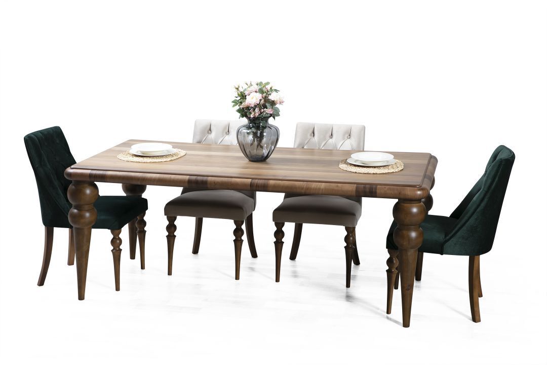 Classic dining room wooden set dining table 6x upholstered chairs 7pcs set