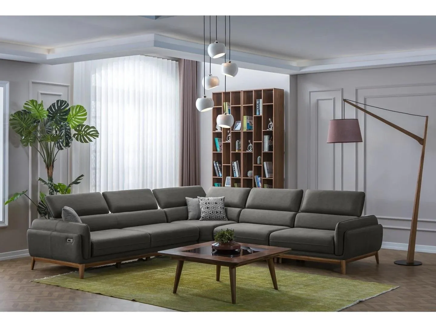 Living room leather sofa L-shaped upholstered corner sofa coffee table