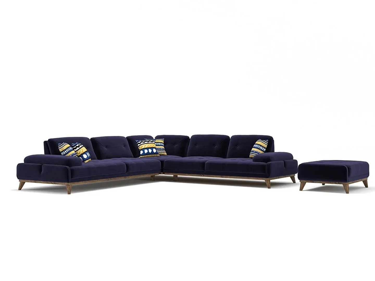 Design blue corner sofa L-shaped furniture living room coffee table