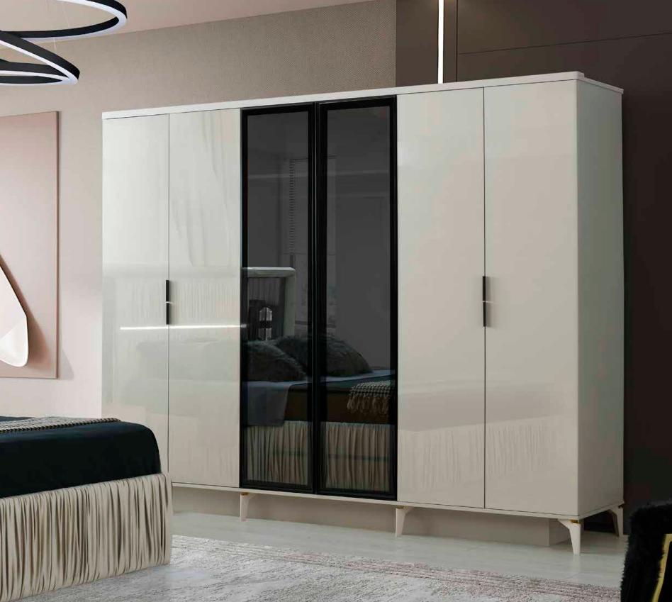 Wardrobe Wood Glass Modern White Unicoloured Bedroom Rectangular Shape