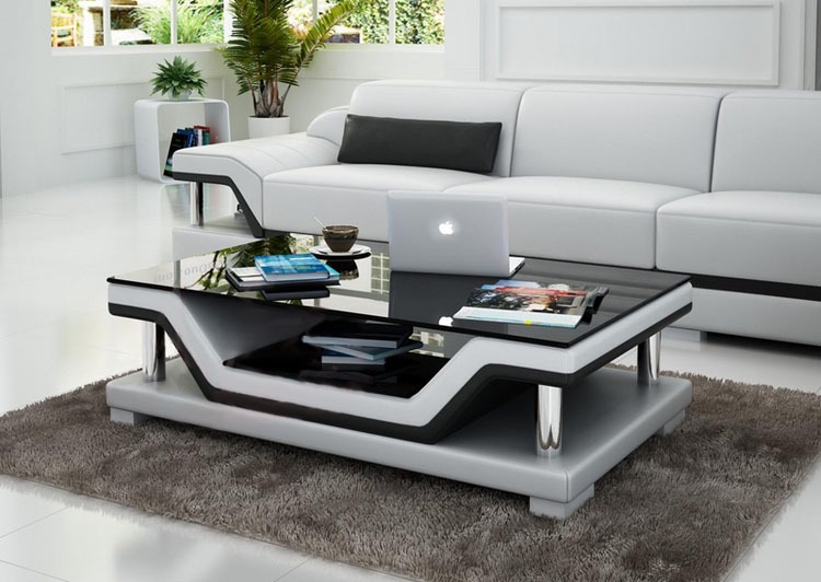 Designer Coffee Table Upholstery Table Leather Glass Modern Tables #SB3009