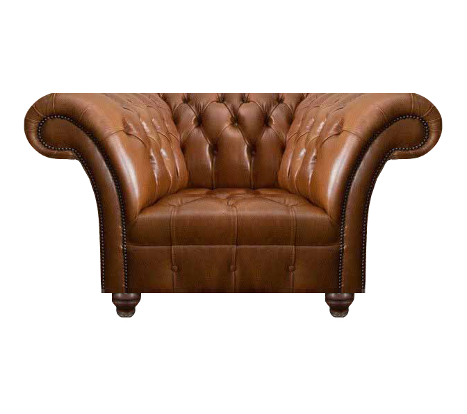 Brown Chesterfield single seater living room leather armchair upholstered 1-seater