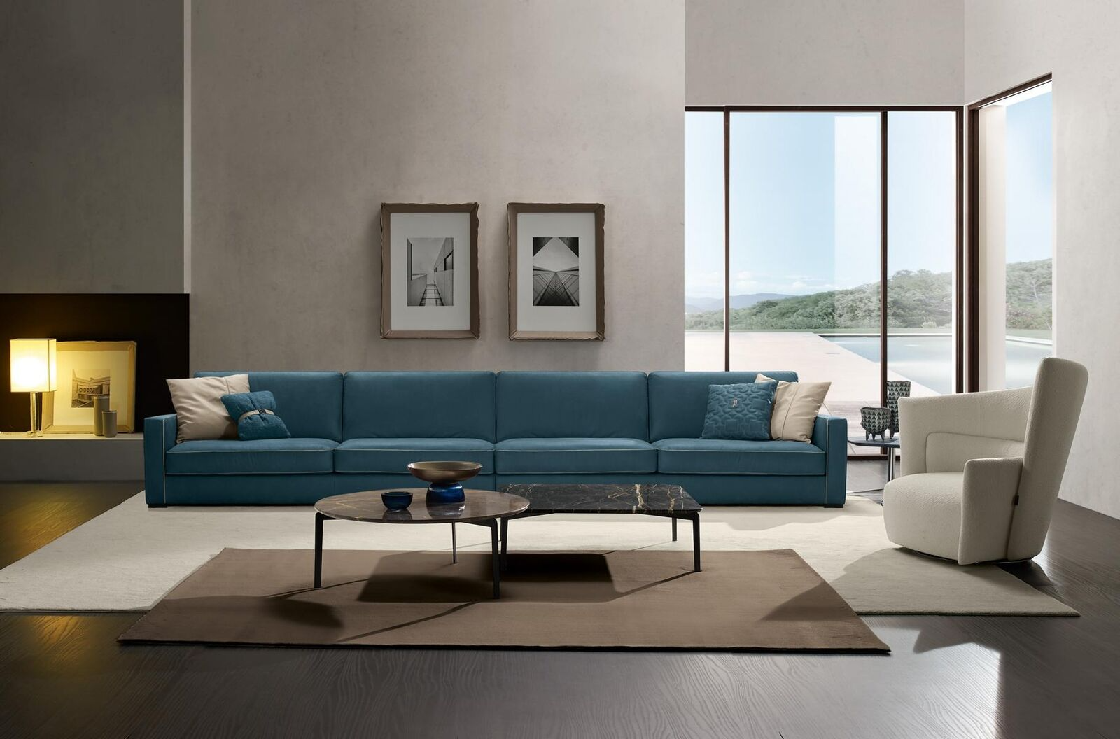 Sofa 4 seater upholstered couch leather sofas design italian furniture blue