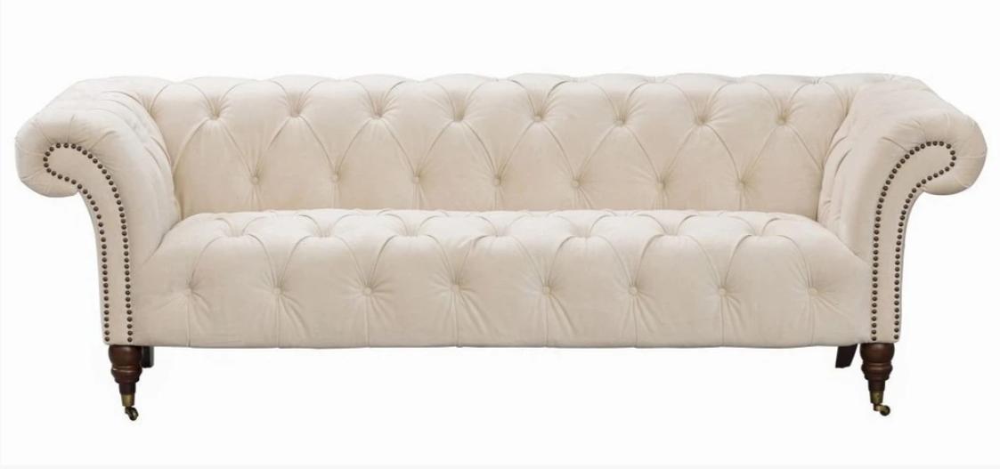 Beige Chesterfield Three Seater Modern Design Couches Fabric Sofa Designer Furniture