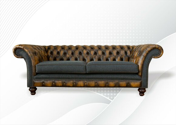 Chesterfield Yellow Leather Designer Modern Design Furniture Luxury Living Room 3Seater