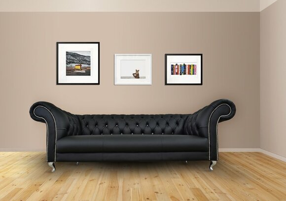 Amazing Chesterfield Sofa 3-Seater Black Faux Leather Upholstery Classic Design Comfortable