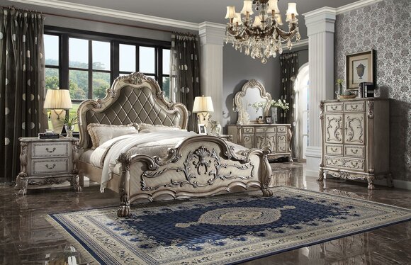 Complete Bedroom Set Royal Baroque Bed Dressing Table Bedside Table 6 Pieces