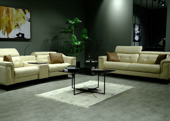 Beige leather sofa set designer 3-seater two-seater couch 2-piece set