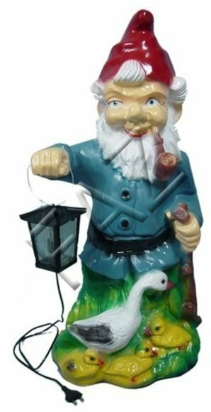 Decor sculpture designed as a colorful dwarf with a beer & wooden barrel 73cm