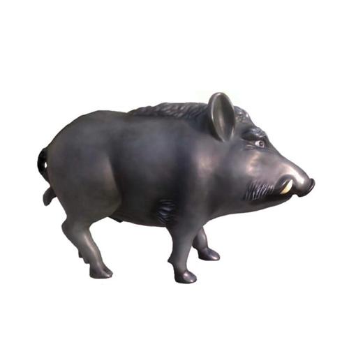 Abstract decorative garden sculpture of dark brown colored wild boar figure