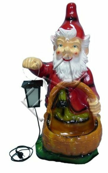 Lighting decor figure designed as a dwarf in a red suit with a lamp & basket 77cm