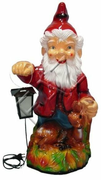 Decor lighting figure designed as a dwarf with lamp & fawn 72cm