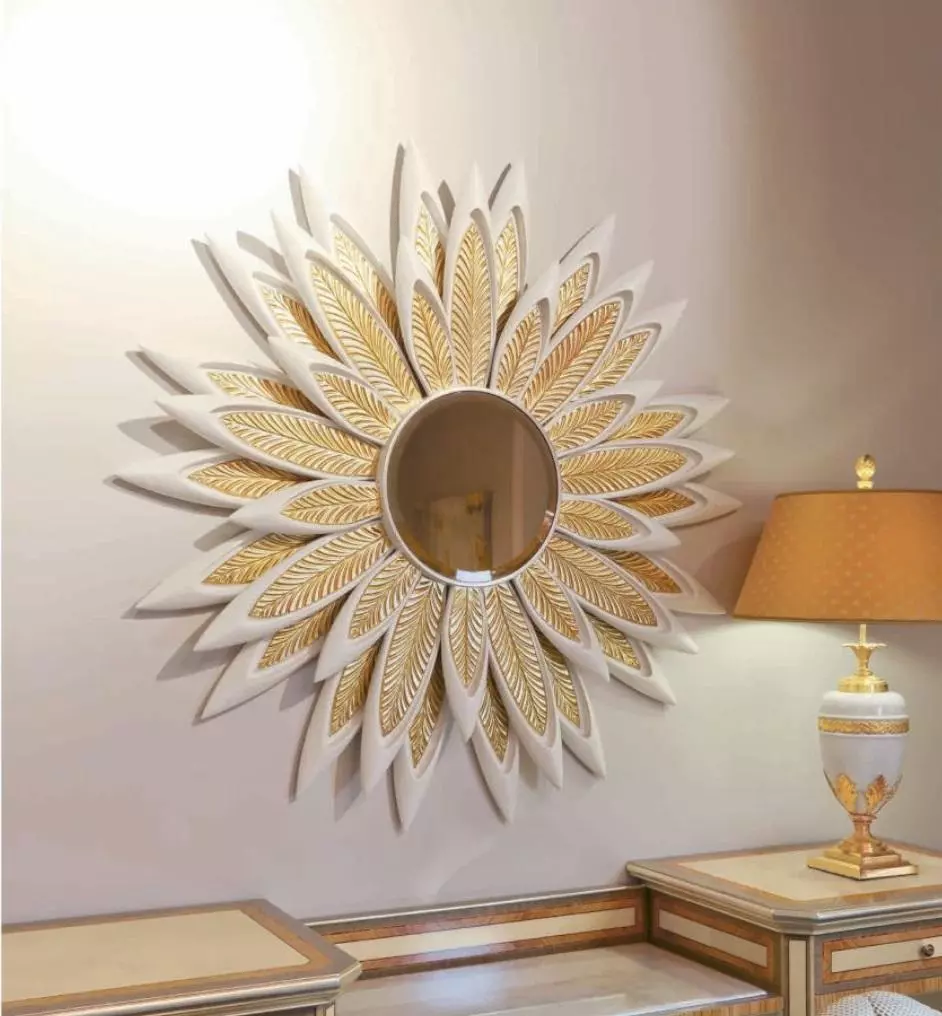 Flower Wall Mirror Mirror Luxury Wood Gold Baroque Bedroom Beige