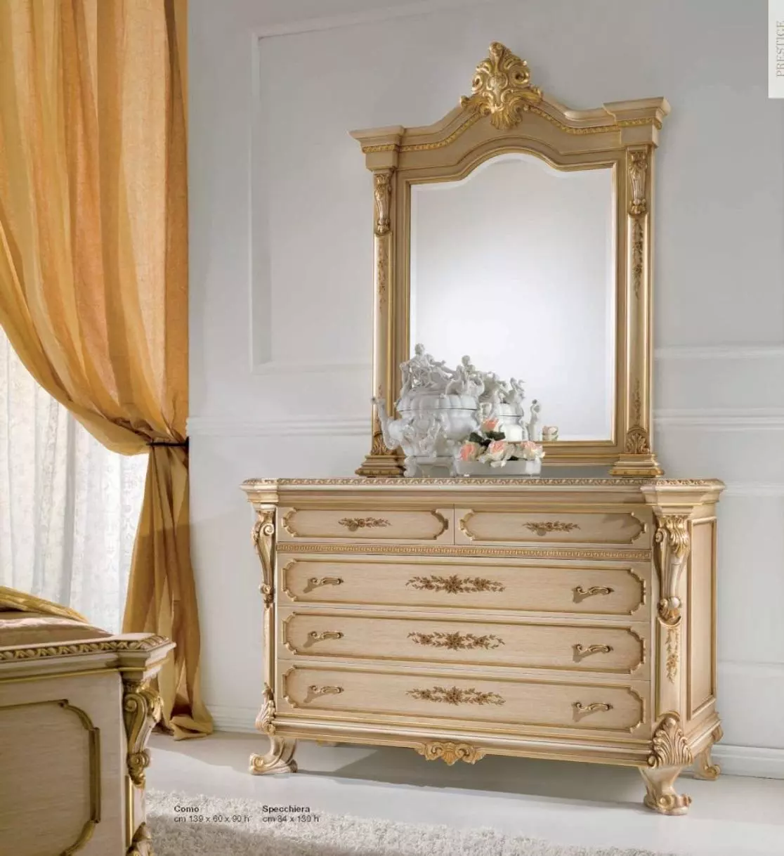 Group dresser mirror sideboard set cabinets bedroom beige 2pcs