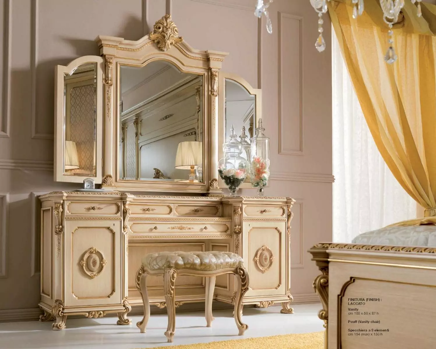 Dressing Table Mirror Luxury Console Table Beige Bedroom Set