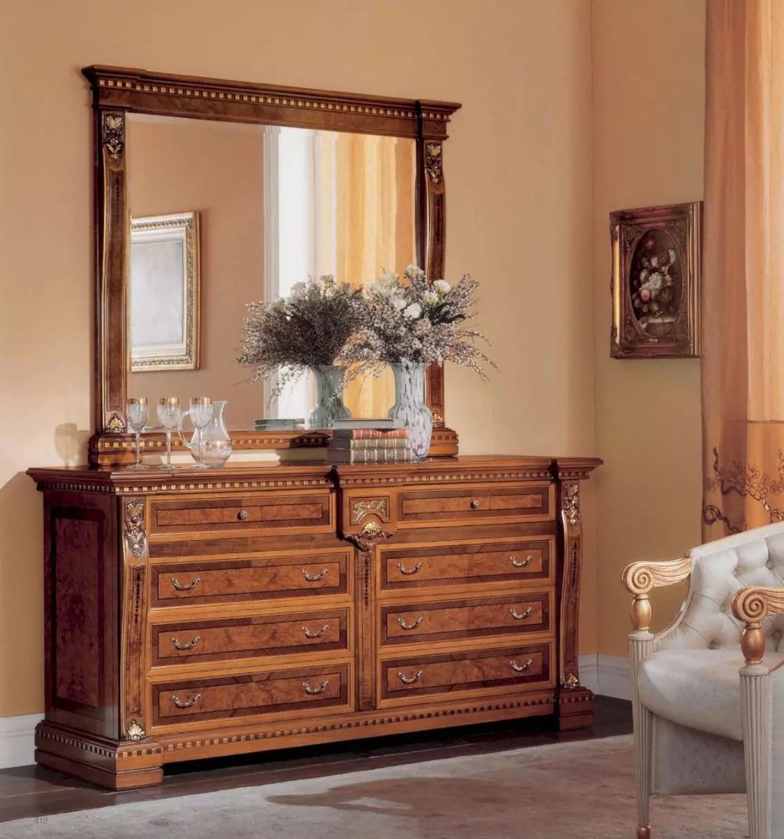 Group Sideboard Mirror Dresser Cabinets Wood Furniture Brown Bedroom