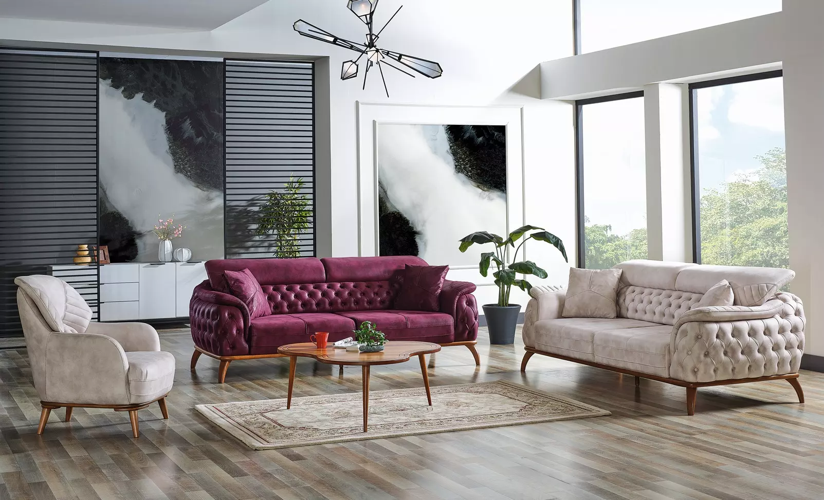 Sofa set 3+3+1 seater Chesterfield Modern style set 3pcs.